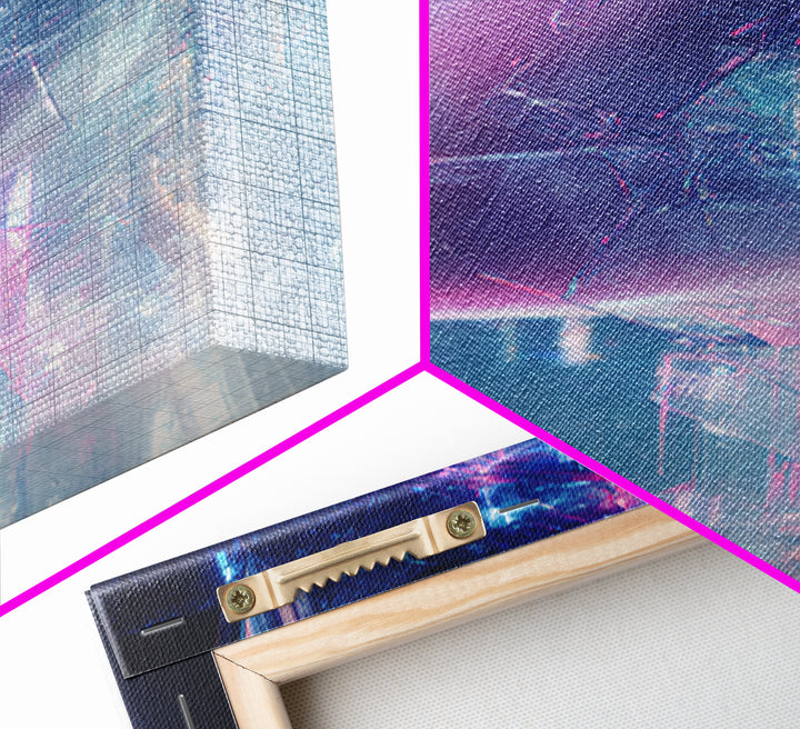Ai Mask Portrait Framed Canvas Print, Cyberpunk Art, Digital Wall Art, Living Room Decor, Fine Art, Neon, Man Cave Decor, CYB-2x3-80
