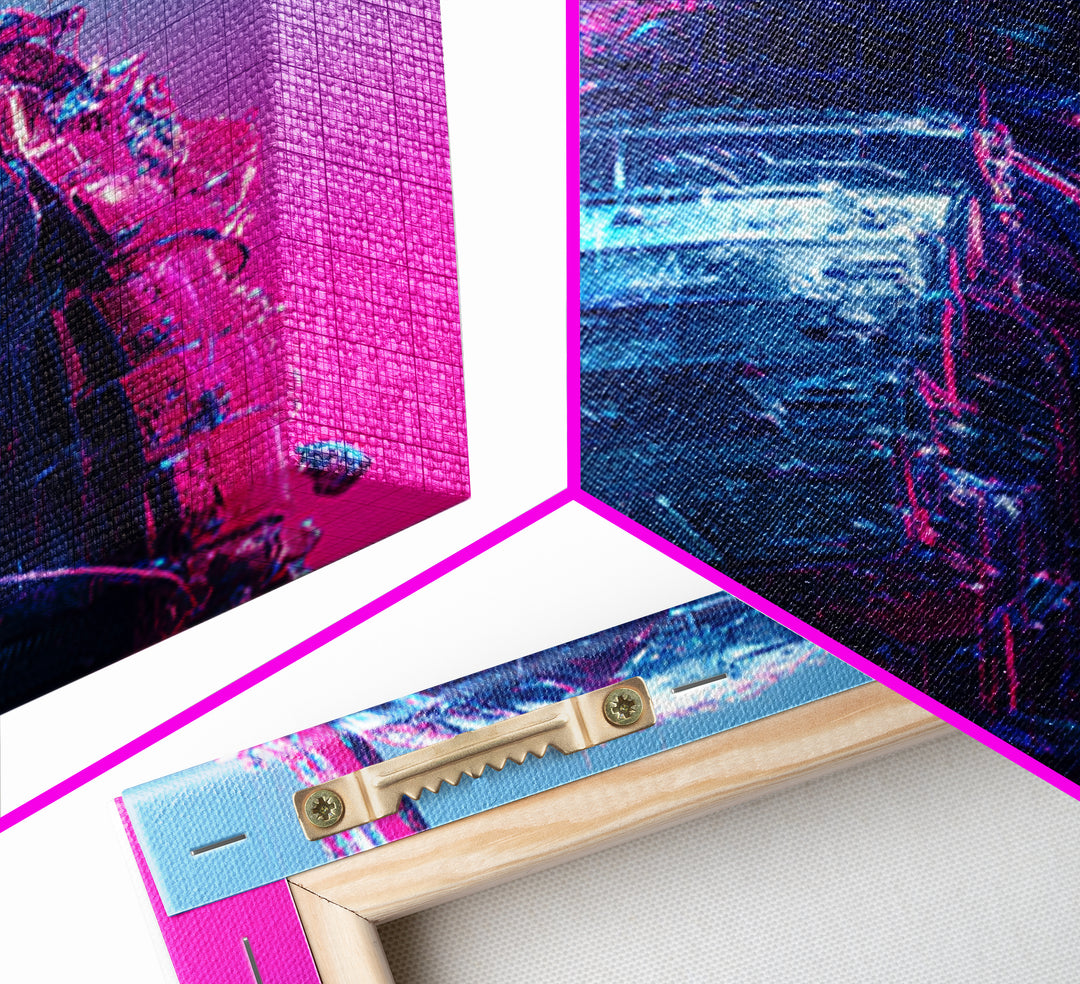 Neon Samurai Portrait Canvas Print, Cyberpunk Art, Man Cave Decor, Living Room Decor, Fine Art, Neon, Fine Art Print, CYB-2x3-81