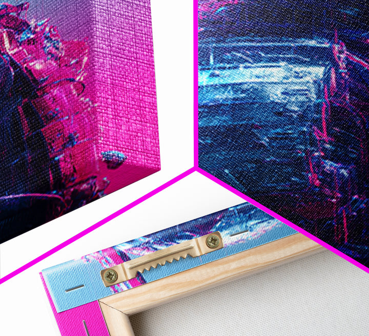 Neon Samurai Portrait Canvas Print, Cyberpunk Art, Man Cave Decor, Living Room Decor, Fine Art, Neon, Fine Art Print, CYB-2x3-81