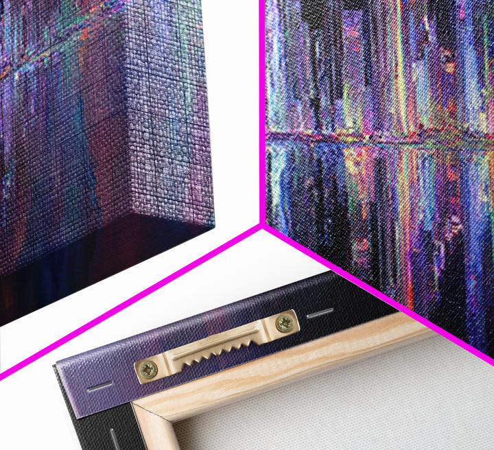 Neon Skyline Reflected Canvas Print, Cyberpunk Art, Modern Decor, Living Room Decor, Abstract Art, Neon, Poster, Wall Decor, CYB-3x1-14
