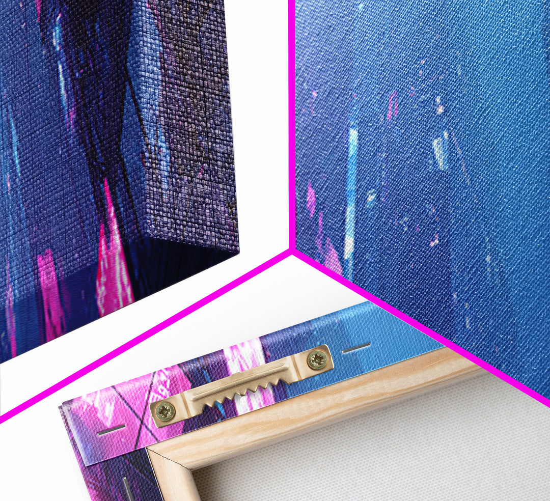 Neon Dragon Wrapped Around Skyscraper Shapes Canvas Print, Cyberpunk Art, Art Print, Living Room Decor, Abstract Art, Neon, CYB-3x1-30