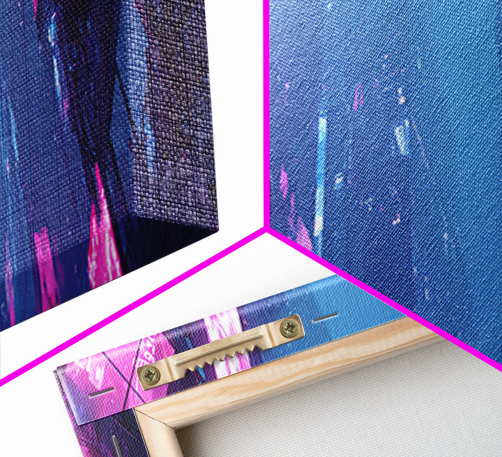 Neon Dragon Wrapped Around Skyscraper Shapes Canvas Print, Cyberpunk Art, Art Print, Living Room Decor, Abstract Art, Neon, CYB-3x1-30