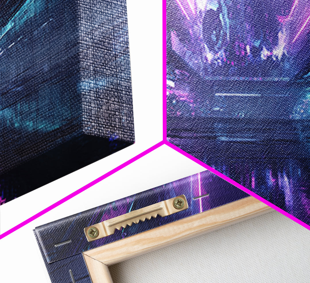 Cyberpunk Skull with Chrome and Violet Light Canvas Print, Cyberpunk Art, Gallery Decor, Living Room Decor, Fine Art, Neon, CYB-3x1-36
