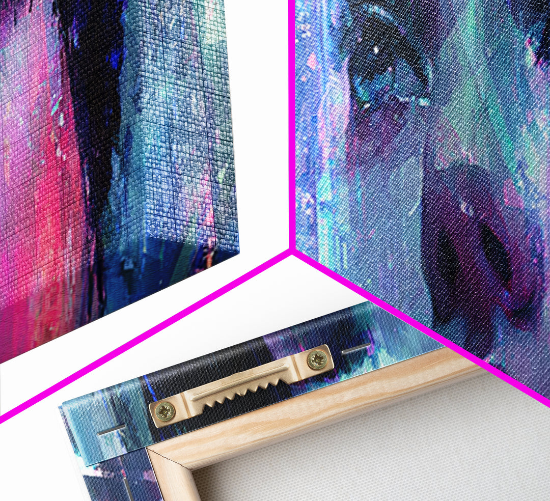 Ai Mask Portrait Framed Canvas Print, Cyberpunk Art, Luxury Decor, Living Room Decor, Fine Art, Neon, Printable Wall Art, CYB-3x1-64
