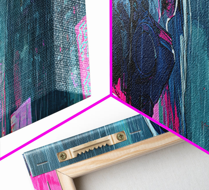 Neon Samurai Portrait Canvas Print, Cyberpunk Art, Modern Wall Decor, Living Room Decor, Fine Art, Neon, Contemporary Art, CYB-3x1-65