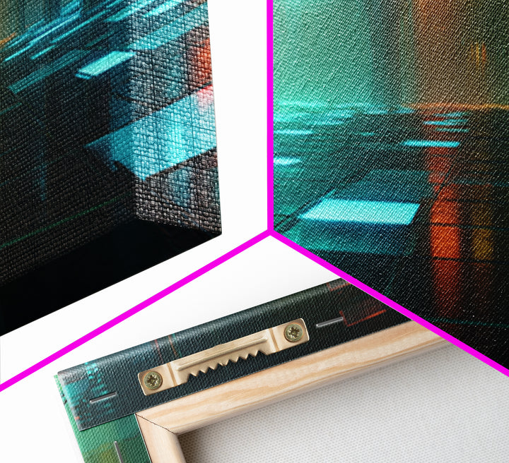 Retro Arcade Dystopia Canvas Print, Cyberpunk Art, Minimalist Poster, Living Room Decor, Fine Art, Neon, Textured Painting, CYB-3x1-98