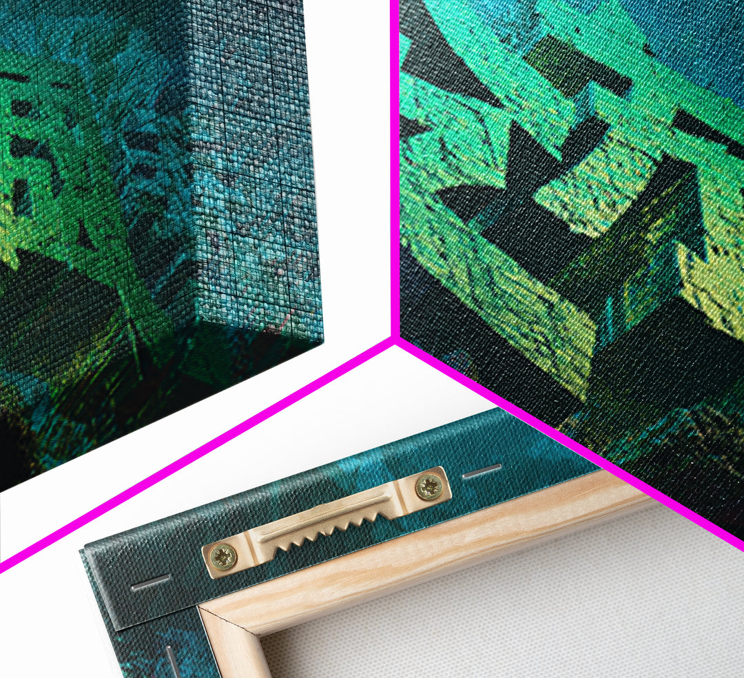 Glowing Kanji Shapes Canvas Print, Cyberpunk Art, Cyberpunk Decor, Living Room Decor, Abstract Art, Neon, Modern Decor, CYB-3x2-1
