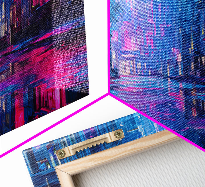Rain Soaked Alley Canvas Print, Cyberpunk Art, Digital Art Print, Living Room Decor, Fine Art, Neon, Statement Artwork, CYB-3x2-12