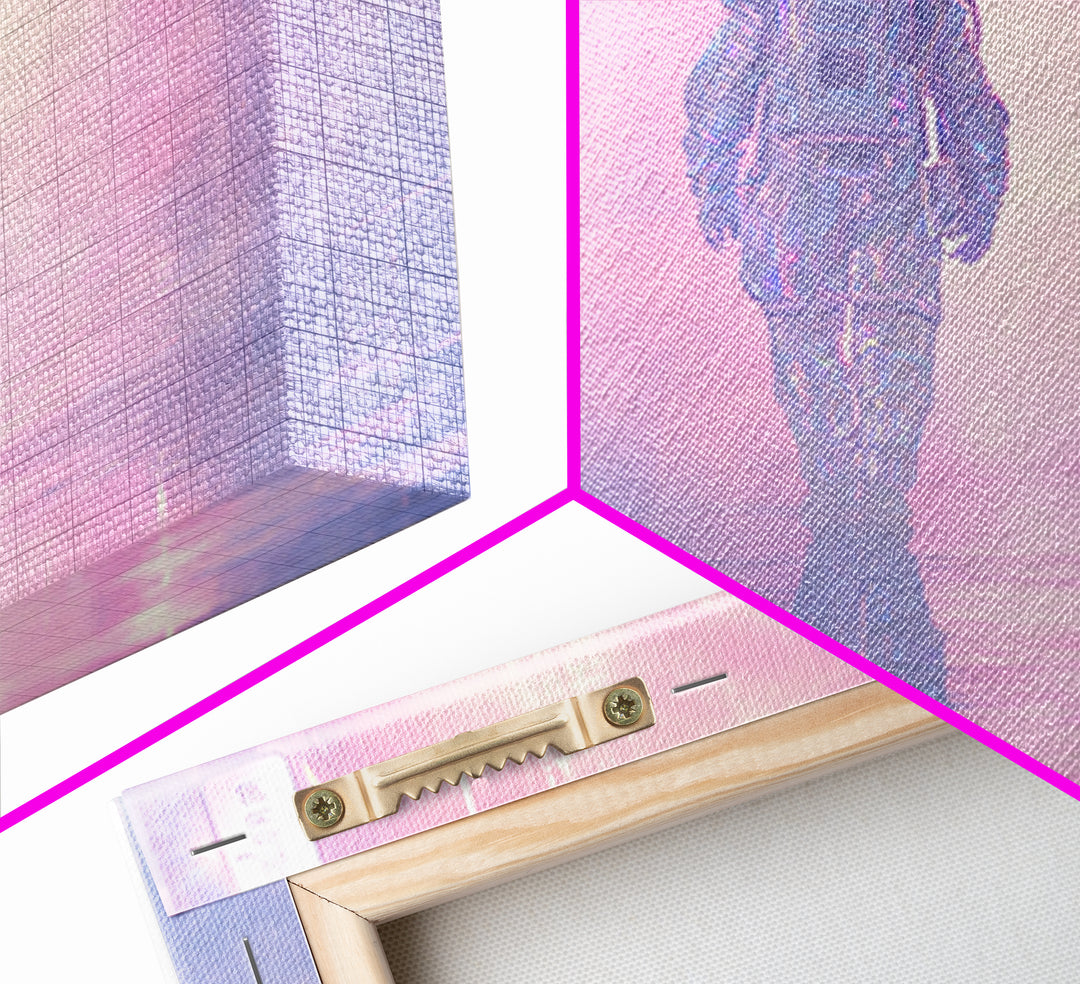 Astronaut Street Wanderer Framed Canvas Print, Cyberpunk Art, Gallery Decor, Living Room Decor, Fine Art, Neon, Wall Art, CYB-3x2-27