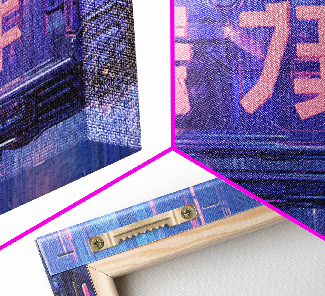 Glowing Kanji Shapes Canvas Print, Cyberpunk Art, Neutral Decor, Living Room Decor, Fine Art, Neon, Home Decor, Poster, CYB-3x2-49