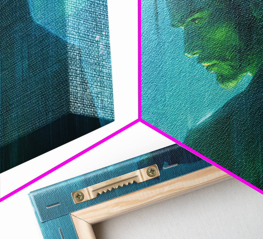 Neon Samurai Portrait Framed Canvas Print, Cyberpunk Art, Minimalist Poster, Living Room Decor, Fine Art, Neon, CYB-3x2-5