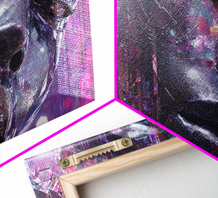 Ai Mask Portrait Canvas Print, Cyberpunk Art, Cyberpunk Helmet, Living Room Decor, Fine Art, Neon, Textured Painting, CYB-3x2-52