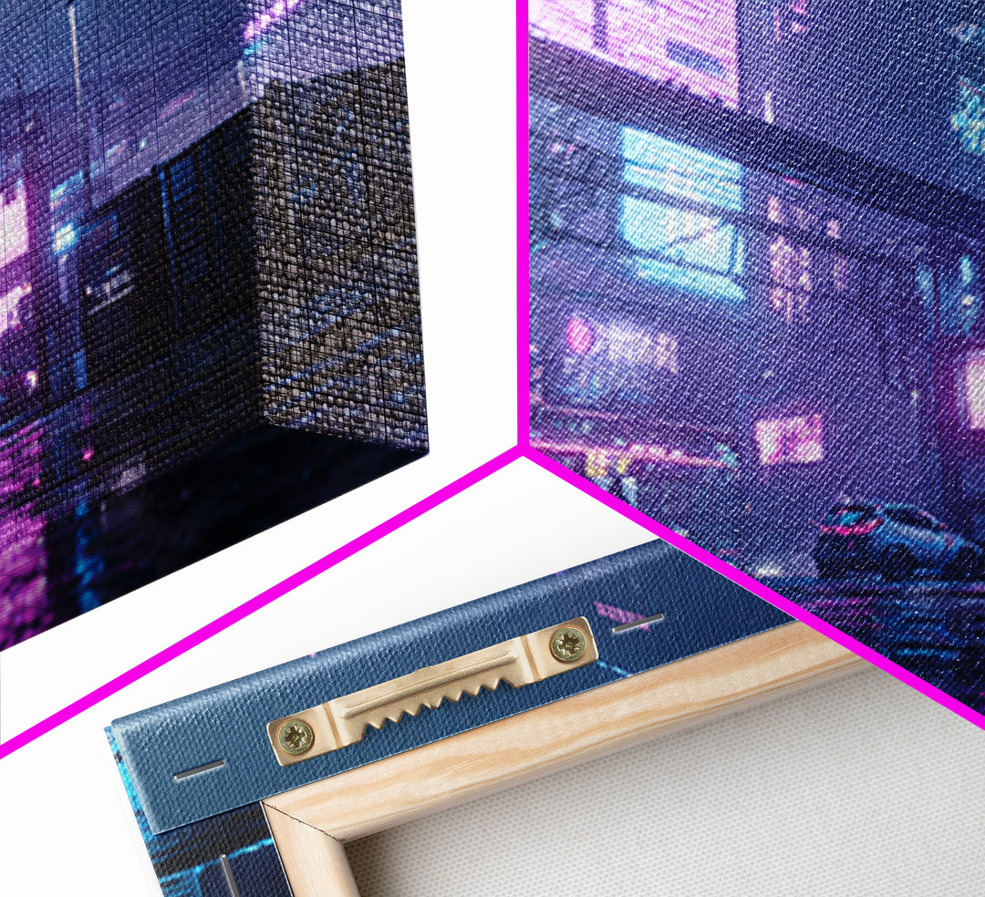 Retro Arcade Dystopia Canvas Print, Cyberpunk Art, Cool Wall Art, Living Room Decor, Neon, Gallery Decor, Neutral Decor, CYB-3x2-62