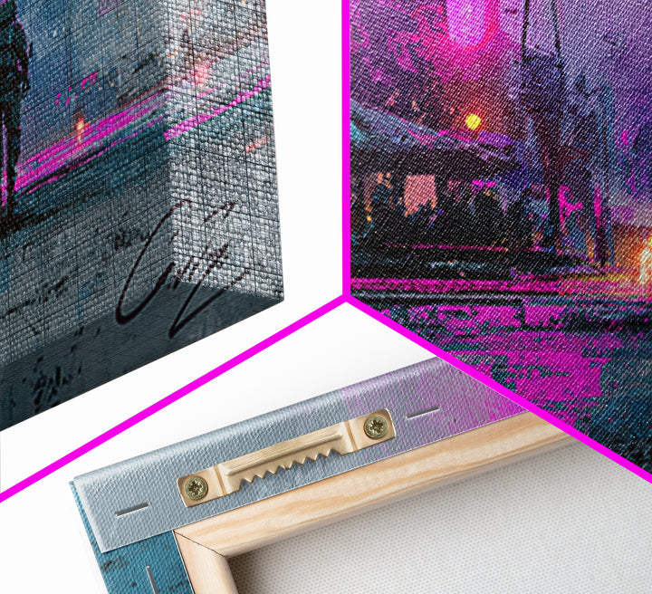 Astronaut Street Wanderer Canvas Print, Cyberpunk Art, Art Print, Living Room Decor, Neon, Blue Wall Art, Cool Wall Art, CYB-3x2-75