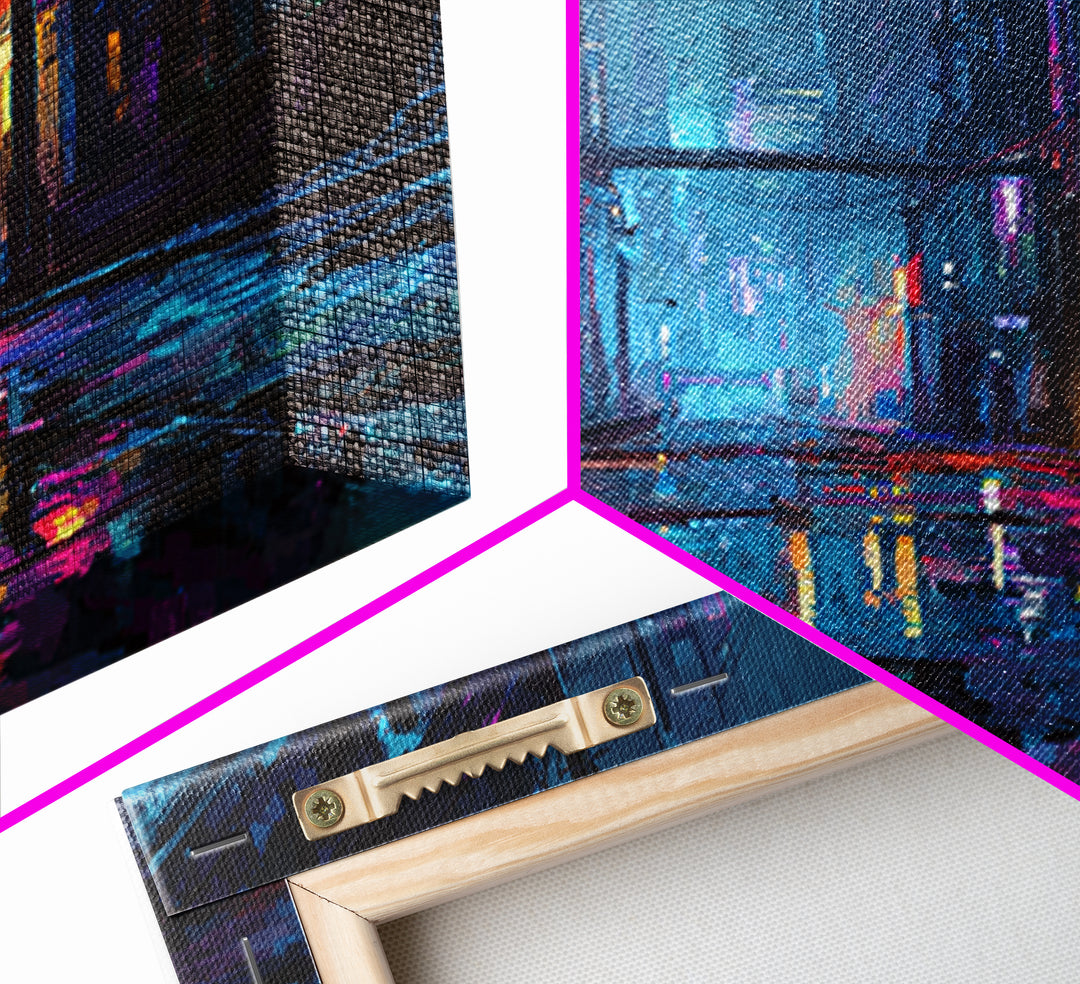 Rain Soaked Alley Canvas Print, Cyberpunk Art, Poster, Living Room Decor, Fine Art, Neon, Modern Wall Art, Japanese Art, CYB-3x2-84