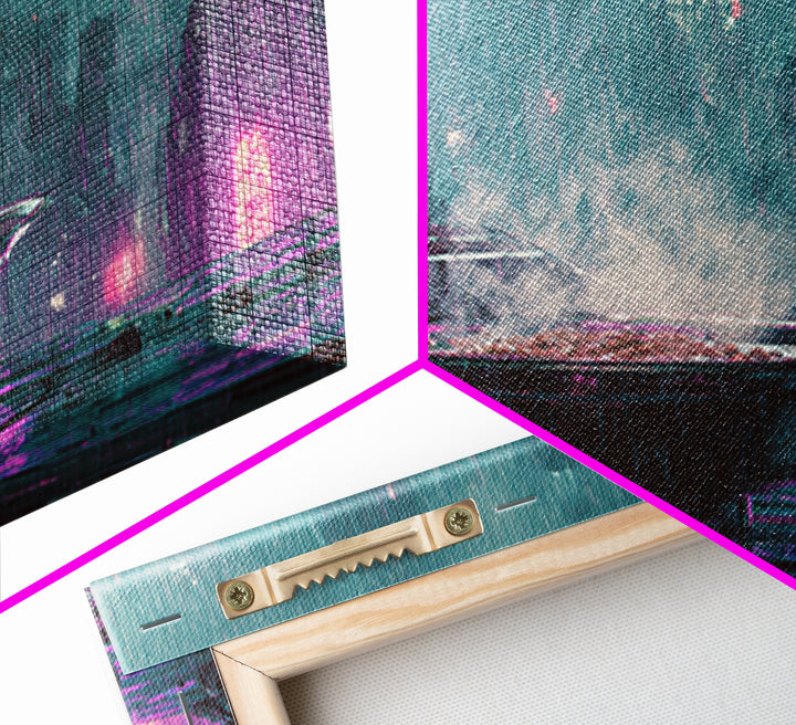 Futuristic Ramen Bowl Canvas Print, Cyberpunk Art, Wall Decor, Living Room Decor, Fine Art, Neon, Japanese Art, Modern Art, CYB-3x2-88