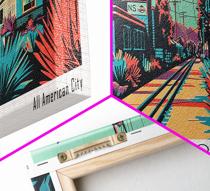 Fresno California Panoramic Framed Canvas Print, Travel Poster, Mid Century Modern Art, Pop Art Style, Wall Art, Home Decor, Living Room Art, Vintage Wall Art