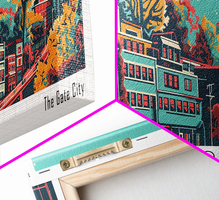 Greensboro North Carolina Travel Poster Framed Canvas Print, Panoramic Mid Century Modern Art, Pop Art Style, Wall Decor, Home Decor, Retro Style Art