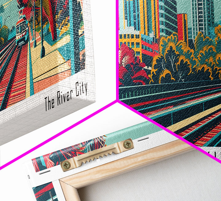 Jacksonville Florida Travel Poster Framed Canvas Print, Panoramic Mid Century Modern Art, Pop Art Style, Wall Art, Home Decor, Wall Hanging, Vintage Wall Art