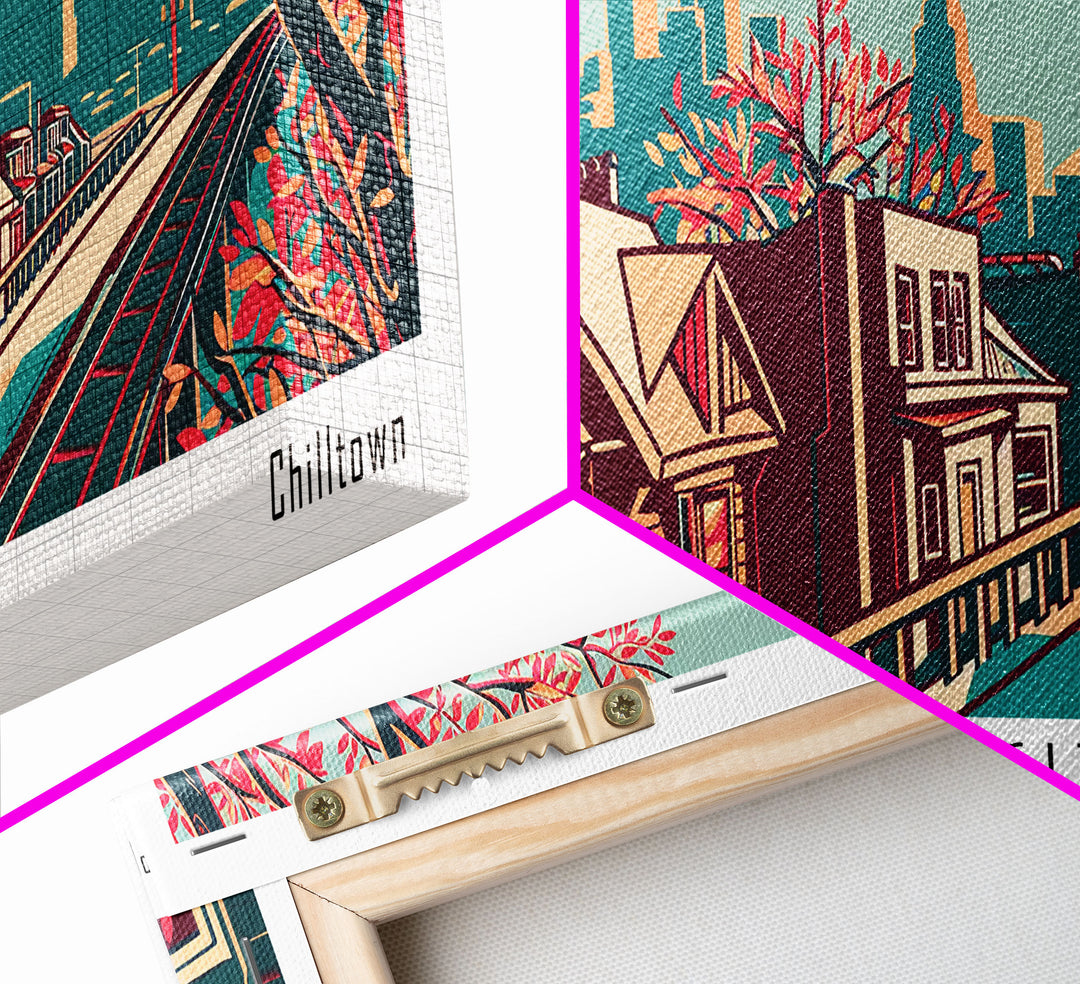 Jersey City New Jersey Panoramic Framed Canvas Print, Travel Poster, Mid Century Modern Art, Pop Art Style, Wall Decor, Office Art, Home Decor, Living Room Art
