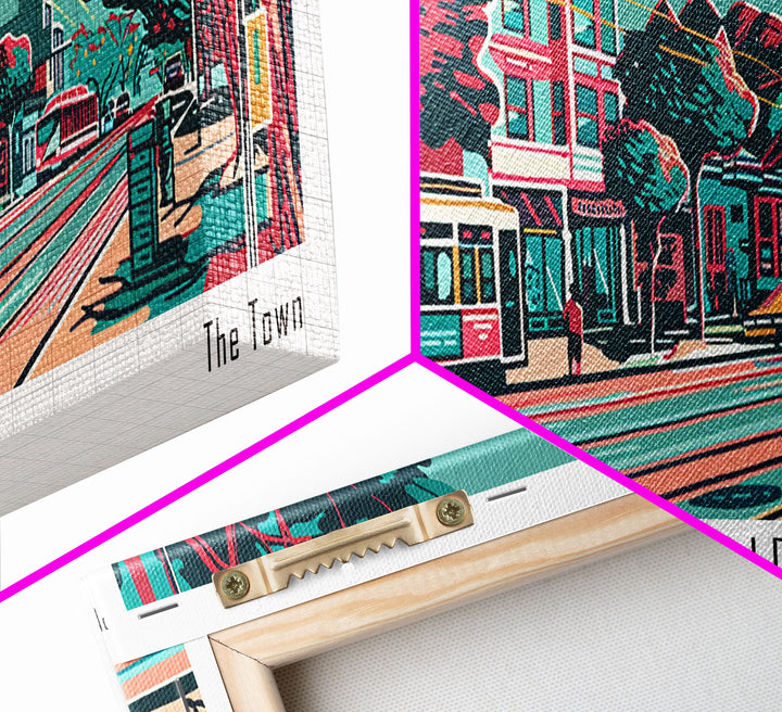 Oakland California Panoramic Travel Poster Framed Canvas Print, Mid Century Modern Art, Pop Art Style, Wall Art, Home Decor, Living Room Art