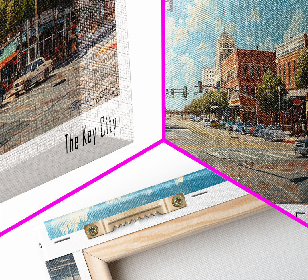 Abilene Texas Panoramic Painting, Watercolor Framed Canvas Print, Scenic City Art, Travel Poster, Home Decor, Wall Hanging, Gift Idea