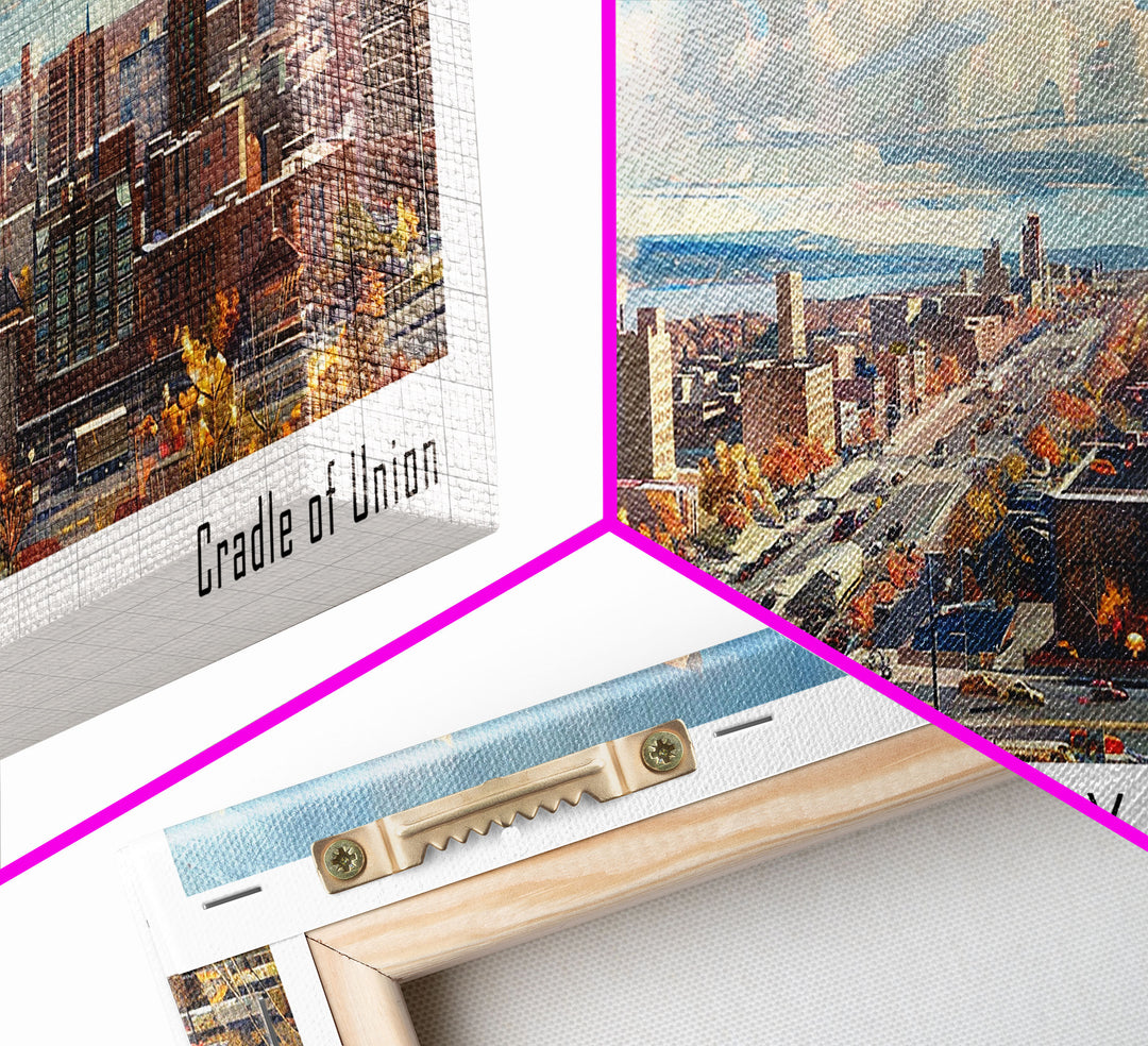 Albany New York Panoramic Painting, Watercolor Framed Canvas Print, Scenic City Art, Travel Poster, Home Decor, Wall Art, Gift Idea