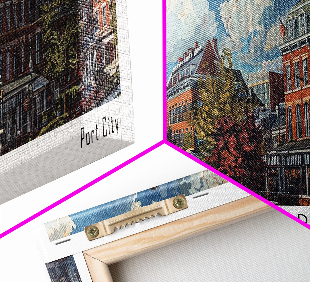Alexandria Virginia Panoramic Painting, Watercolor Framed Canvas Print, Scenic City Art, Travel Poster, Wall Hanging, Home Decor, Living Room Art