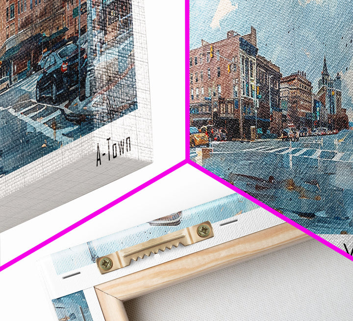 Allentown Pennsylvania Panoramic Painting, Watercolor Framed Canvas Print, Scenic City Art, Travel Poster, Home Decor, Office Wall Art, Gift Idea