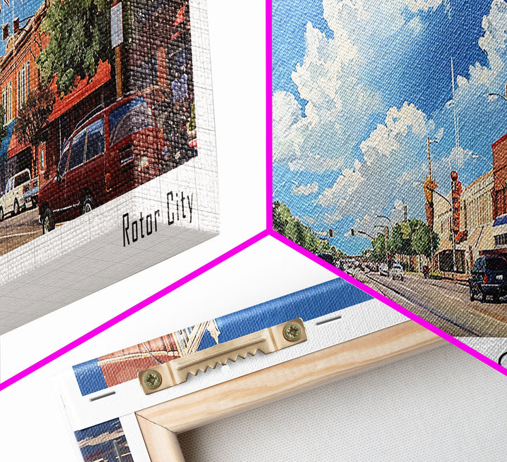 Amarillo Texas Panoramic Watercolor Painting, Framed Canvas Print, Scenic City Art, Travel Poster, Home Decor, Wall Art, Gift Idea