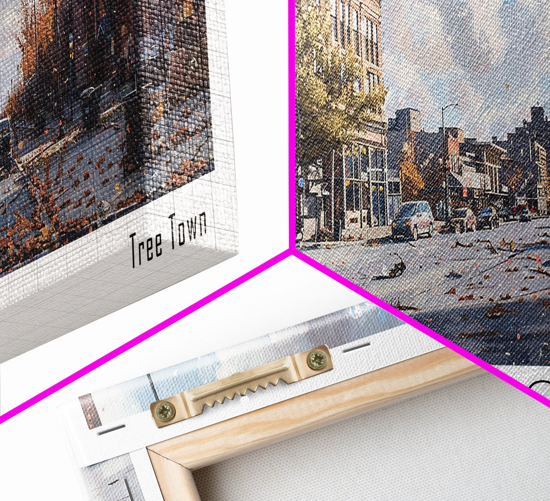 Ann Arbor Michigan Panoramic Watercolor Painting, Framed Canvas Print, Scenic City Art, Travel Poster, Home Decor, Wall Hanging, Gift Idea