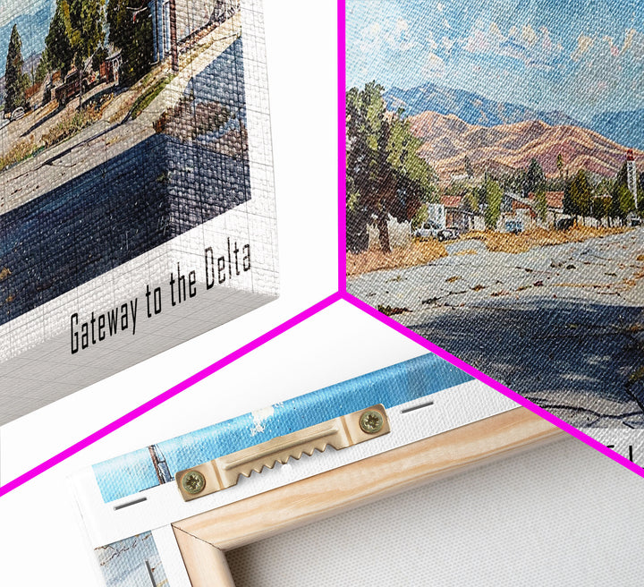 Antioch California Panoramic Painting, Watercolor Framed Canvas Print, Scenic City Art, Travel Poster, Home Decor, Wall Art, Office Wall Art