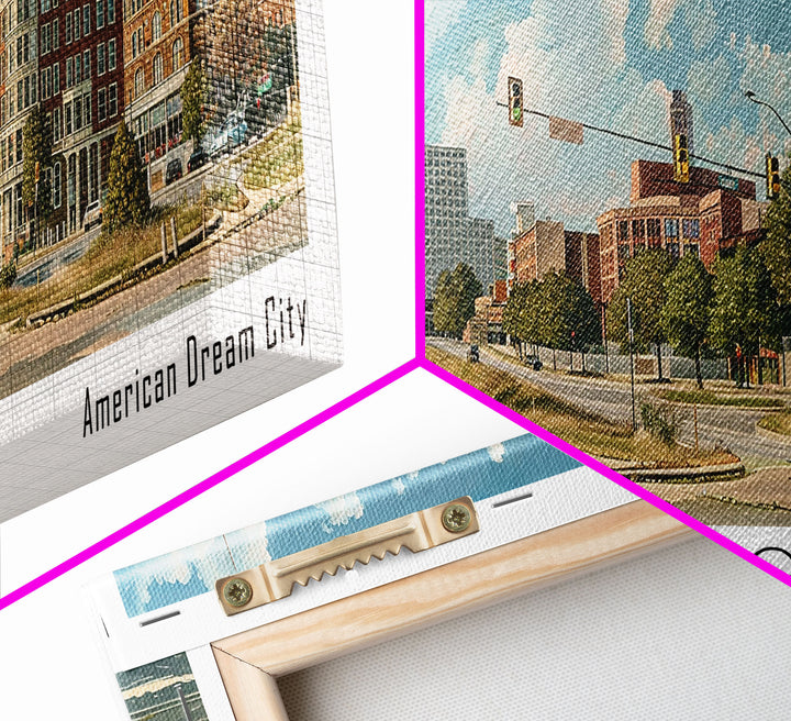 Arlington Texas Panoramic Painting, Watercolor Framed Canvas Print, Scenic City Art, Travel Poster, Wall Decor, Living Room Art, Gift Idea