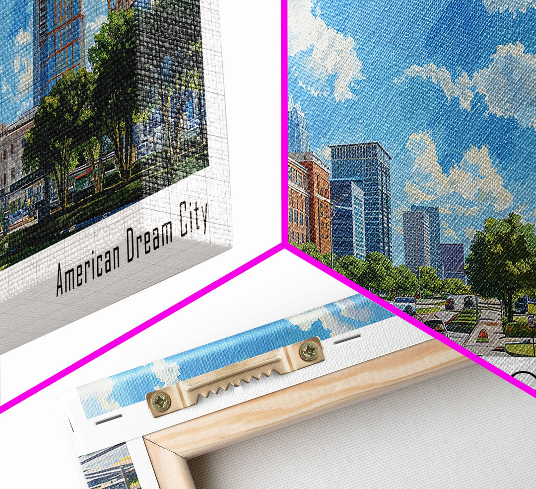 Arlington Texas Panoramic Watercolor Painting, Framed Canvas Print, Scenic City Art, Travel Poster, Home Decor, Wall Hanging, Office Wall Art