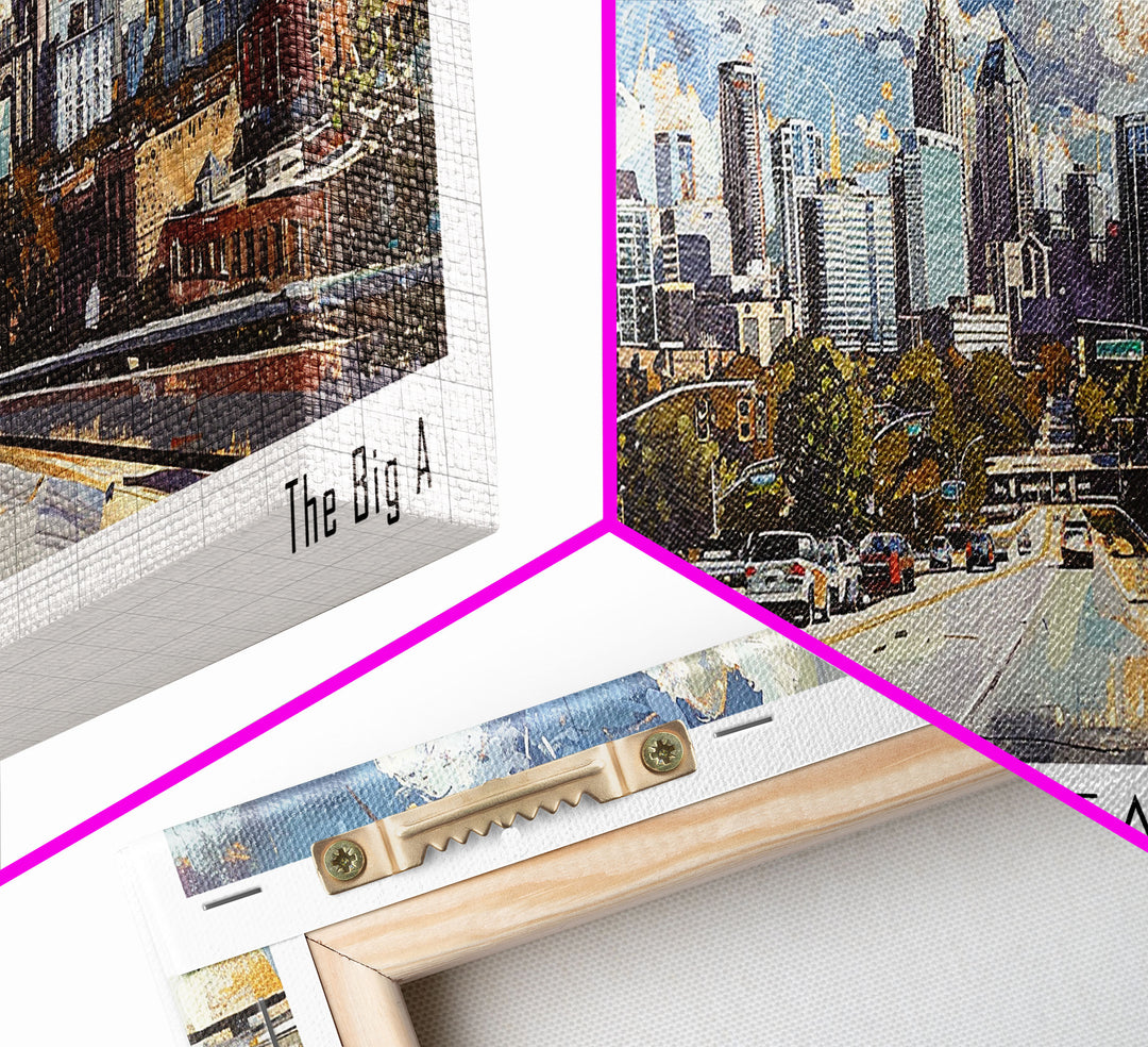 Atlanta Georgia Panoramic Watercolor Painting, Framed Canvas Print, Scenic City Art, Travel Poster, Home Decor, Wall Art, Office Wall Art