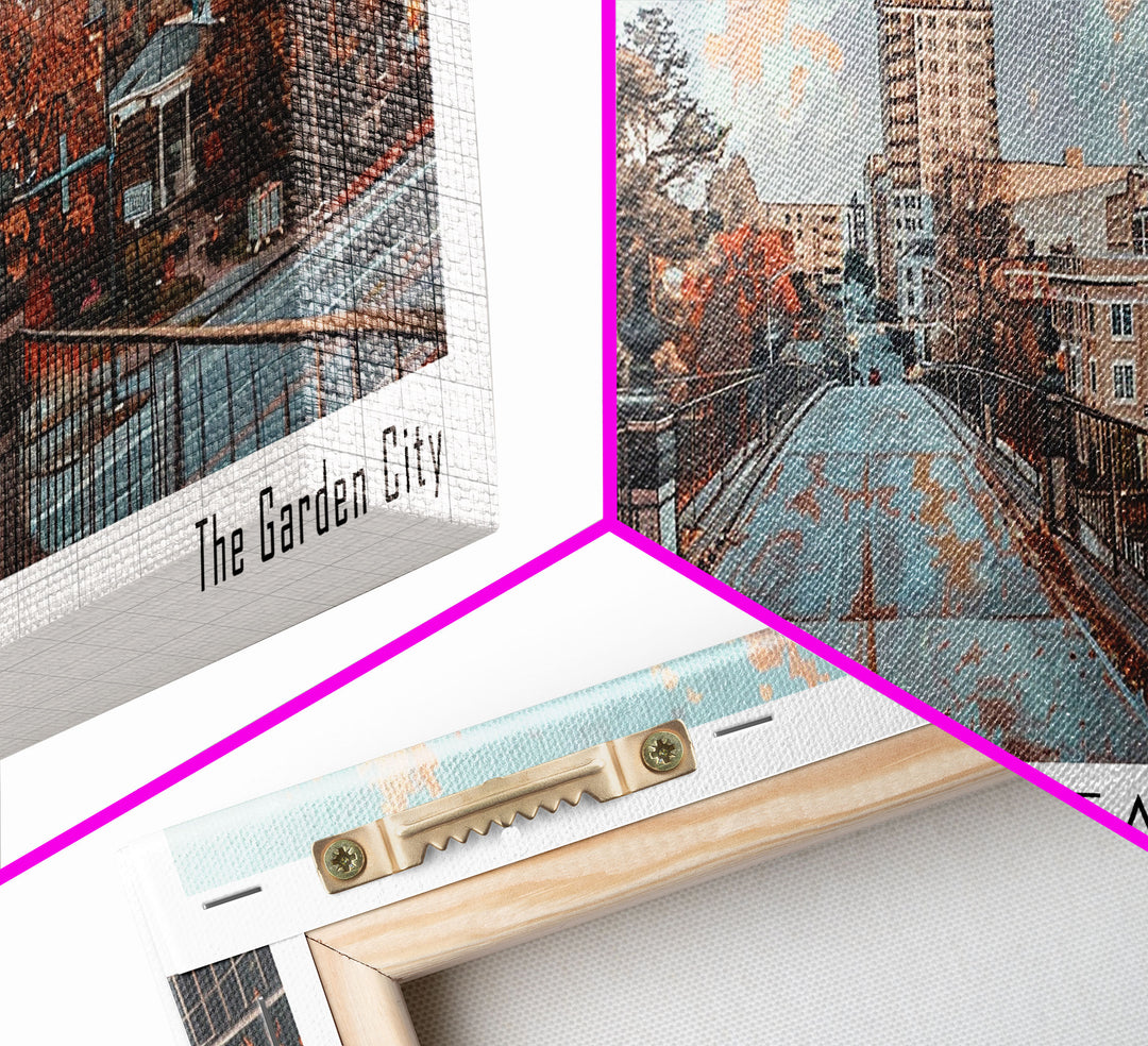 Augusta Georgia Panoramic Painting, Watercolor Framed Canvas Print, Scenic City Art, Travel Poster, Wall Decor, Living Room Art, Gift Idea