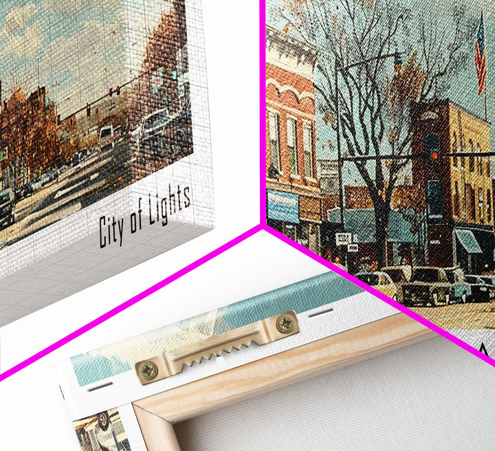 Aurora Illinois Panoramic Painting, Watercolor Framed Canvas Print, Scenic City Art, Travel Poster, Home Decor, Wall Art, Gift Idea