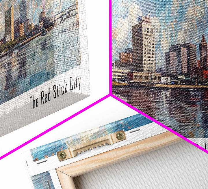 Baton Rouge Louisiana Panoramic Painting, Watercolor Framed Canvas Print, Scenic City Art, Travel Poster, Home Decor, Wall Art, Office Wall Art