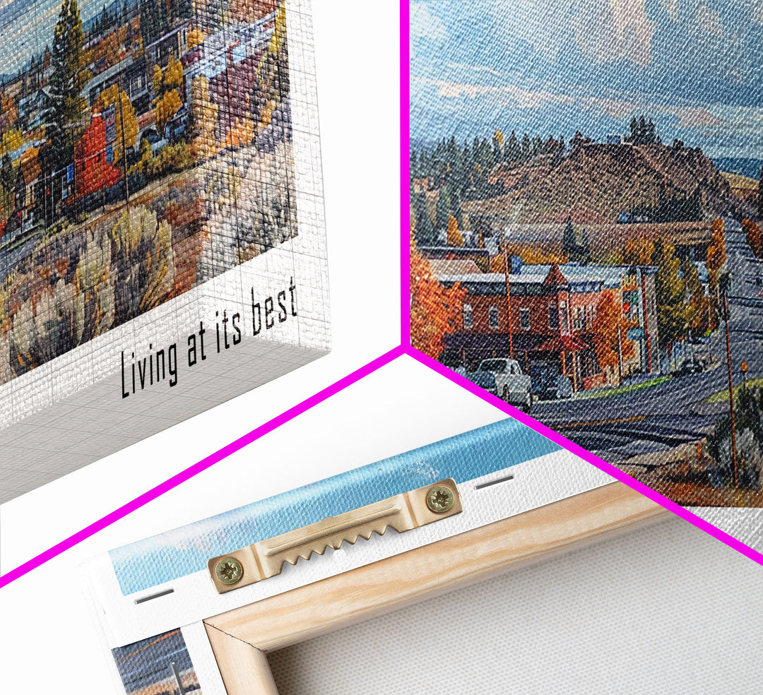 Bend Oregon Panoramic Watercolor Painting, Framed Canvas Print, Scenic City Art, Travel Poster, Wall Decor, Living Room Art, Gift Idea