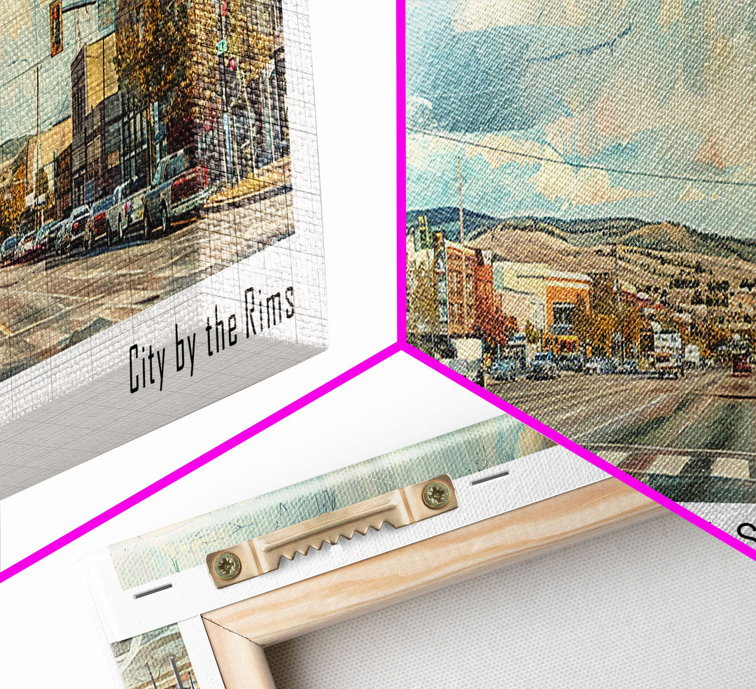 Billings Montana Panoramic Painting, Watercolor Framed Canvas Print, Scenic City Art, Travel Poster, Home Decor, Wall Hanging, Living Room Art