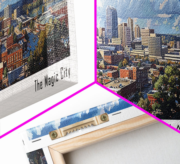 Birmingham Alabama Panoramic Watercolor Painting, Framed Canvas Print, Scenic City Art, Travel Poster, Home Decor, Wall Art, Office Wall Art