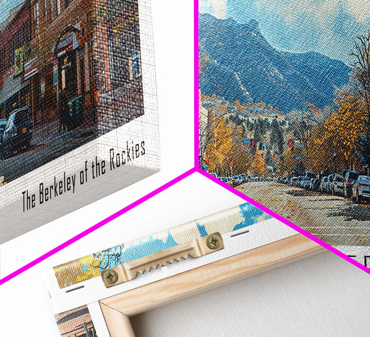 Boulder Colorado Panoramic Painting, Watercolor Framed Canvas Print, Scenic City Art, Travel Poster, Wall Decor, Living Room Art, Gift Idea