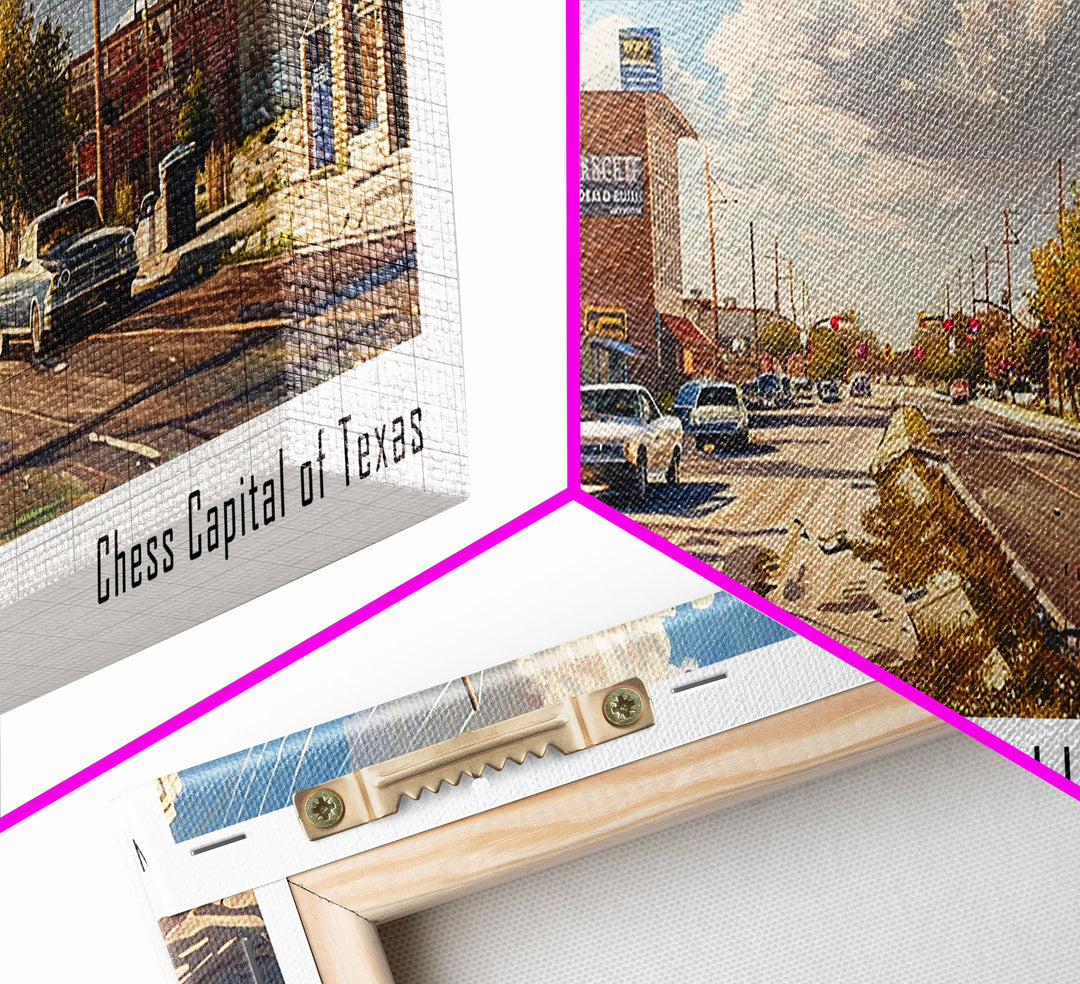 Brownsville Texas Panoramic Watercolor Painting, Framed Canvas Print, Scenic City Art, Travel Poster, Home Decor, Wall Art, Office Wall Art