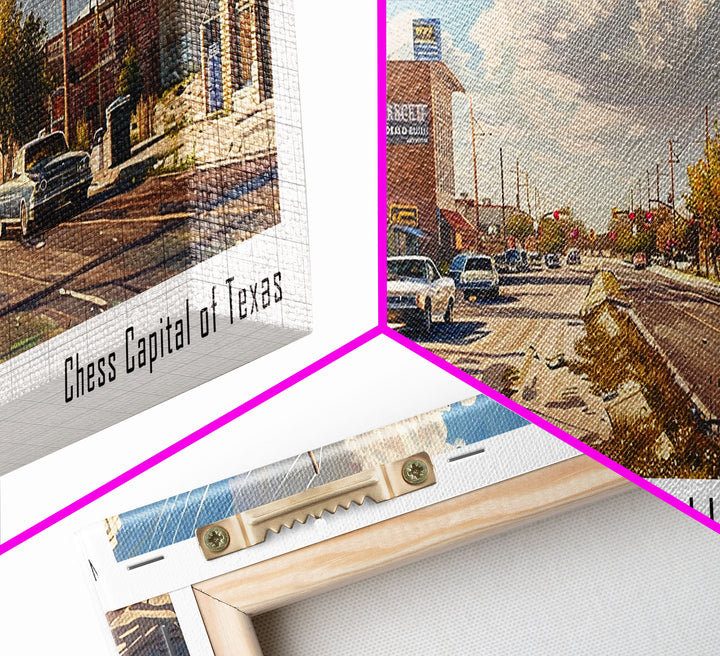 Brownsville Texas Panoramic Watercolor Painting, Framed Canvas Print, Scenic City Art, Travel Poster, Home Decor, Wall Art, Office Wall Art