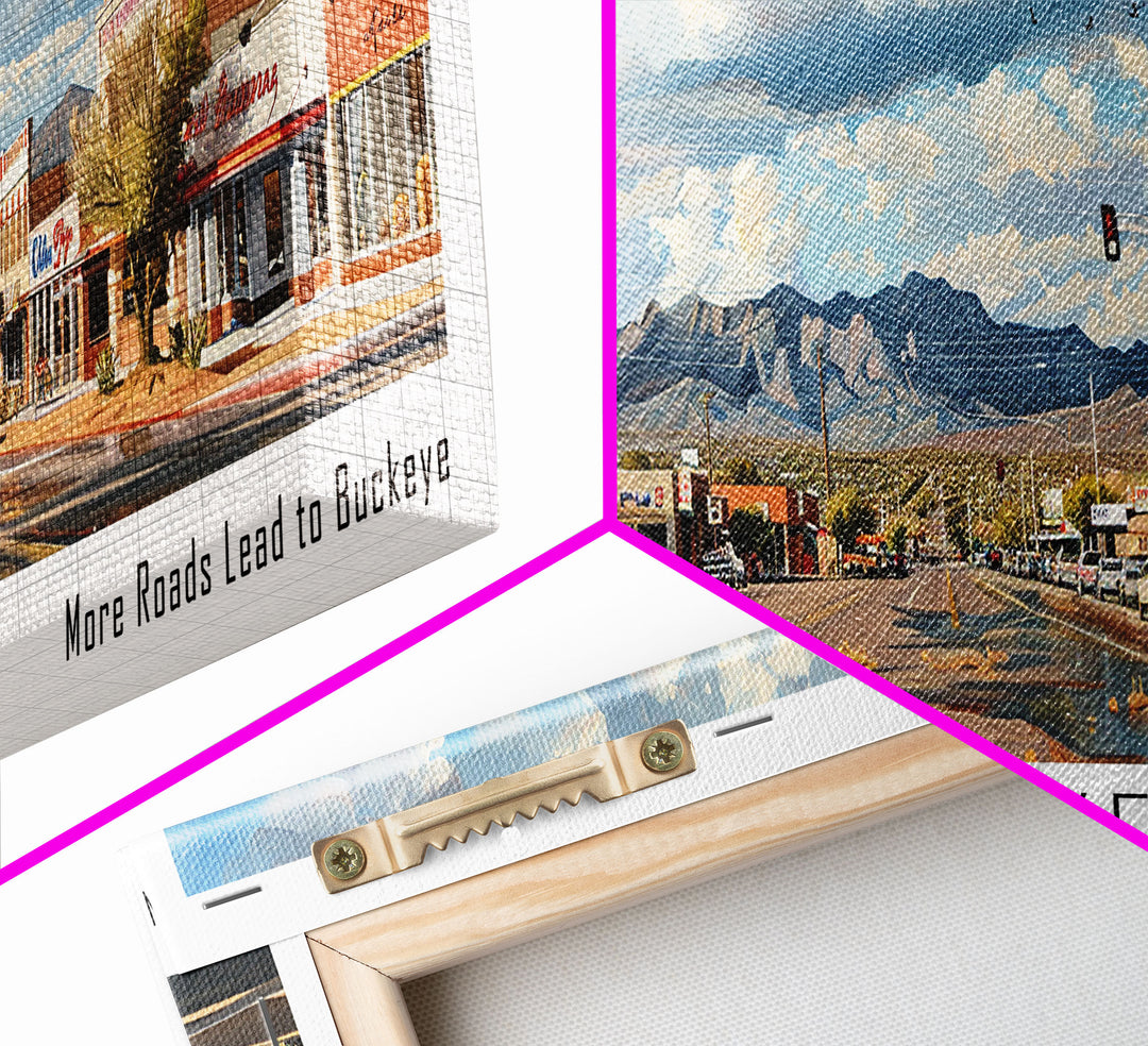 Buckeye Arizona Panoramic Watercolor Painting Framed Canvas Print, Travel Poster Art, Home Decor, Vibrant Arizona Cityscape, Office Decoration, Living Room Wall Art, Unique Gift