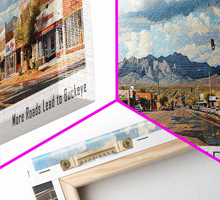 Buckeye Arizona Panoramic Watercolor Painting Framed Canvas Print, Travel Poster Art, Home Decor, Vibrant Arizona Cityscape, Office Decoration, Living Room Wall Art, Unique Gift