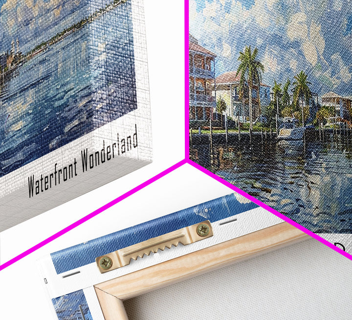 Cape Coral Florida Panoramic Watercolor Painting Framed Canvas Print, Travel Poster Art, Coastal Cityscape, Living Room Decor, Wall Hanging, Office Art, Unique Gift Idea