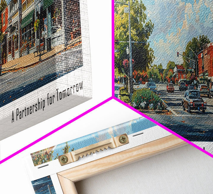 Carmel Indiana Panoramic Watercolor Painting Framed Canvas Print, Travel Poster Art, Charming Cityscape, Home Decor, Bedroom Wall Art, Office Decoration, Unique Travel Gift