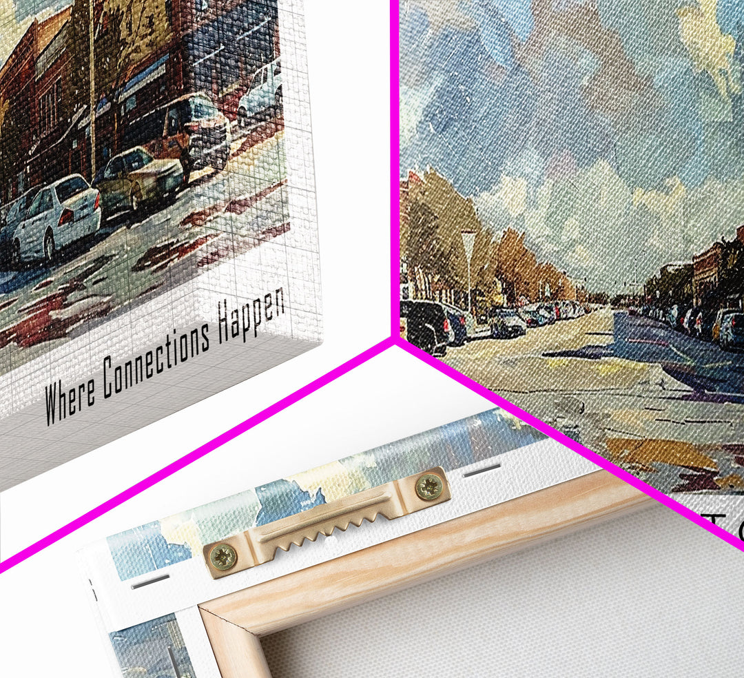 Carrolton Texas Panoramic Watercolor Painting Framed Canvas Print, Travel Poster Art, Home Decor, Texas City Landscape, Bedroom Wall Art, Office Decoration, Texas-Themed Gift