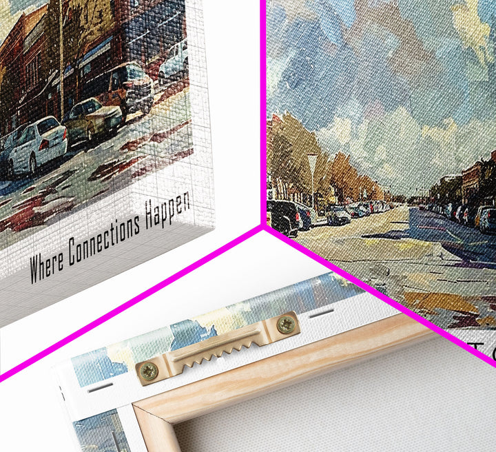 Carrolton Texas Panoramic Watercolor Painting Framed Canvas Print, Travel Poster Art, Home Decor, Texas City Landscape, Bedroom Wall Art, Office Decoration, Texas-Themed Gift
